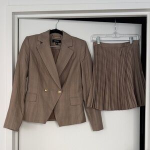 BCBG Tan Blazer and Pleated Skirt Set